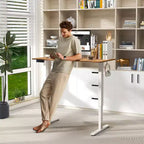 Costway Bureau Debout Électrique 122 x 61 cm, Réglable en Hauteur avec 3 Niveaux de Mémoire et 2 Trous de Gestion de Câbles Blanc Naturel/Brun Rustique/Naturel