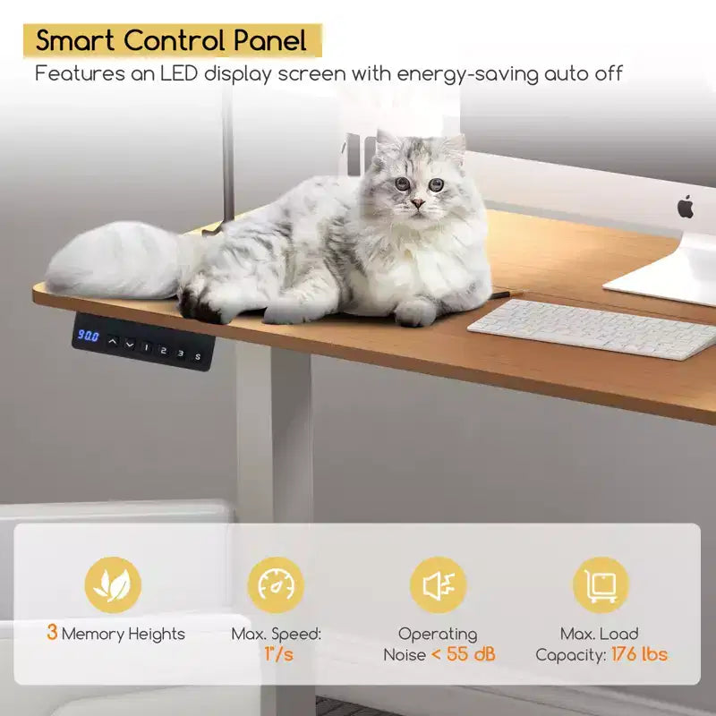 Costway Bureau Debout Électrique 122 x 61 cm, Réglable en Hauteur avec 3 Niveaux de Mémoire et 2 Trous de Gestion de Câbles Blanc Naturel/Brun Rustique/Naturel