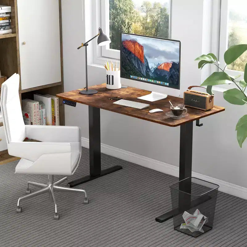 Costway Bureau Debout Électrique 122 x 61 cm, Réglable en Hauteur avec 3 Niveaux de Mémoire et 2 Trous de Gestion de Câbles Blanc Naturel/Brun Rustique/Naturel