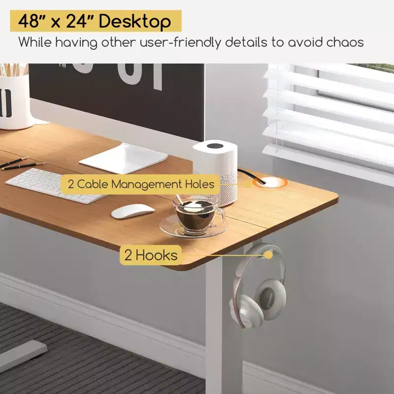 Costway Bureau Debout Électrique 122 x 61 cm, Réglable en Hauteur avec 3 Niveaux de Mémoire et 2 Trous de Gestion de Câbles Blanc Naturel/Brun Rustique/Naturel