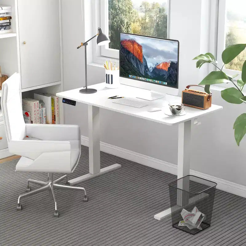 Costway Bureau Debout Électrique 122 x 61 cm, Réglable en Hauteur avec 3 Niveaux de Mémoire et 2 Trous de Gestion de Câbles Blanc Naturel/Brun Rustique/Naturel