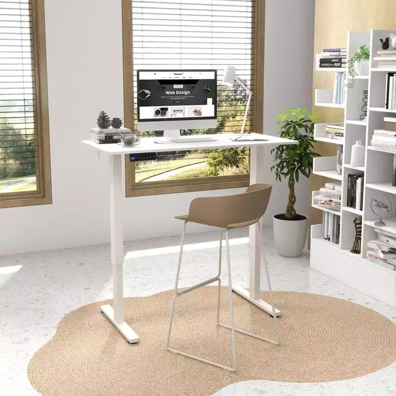 Costway Bureau Debout Électrique 122 x 61 cm, Réglable en Hauteur avec 3 Niveaux de Mémoire et 2 Trous de Gestion de Câbles Blanc Naturel/Brun Rustique/Naturel