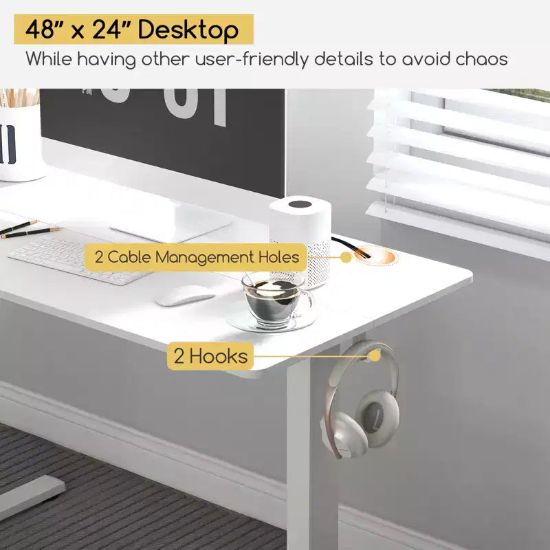 Costway Bureau Debout Électrique 122 x 61 cm, Réglable en Hauteur avec 3 Niveaux de Mémoire et 2 Trous de Gestion de Câbles Blanc Naturel/Brun Rustique/Naturel