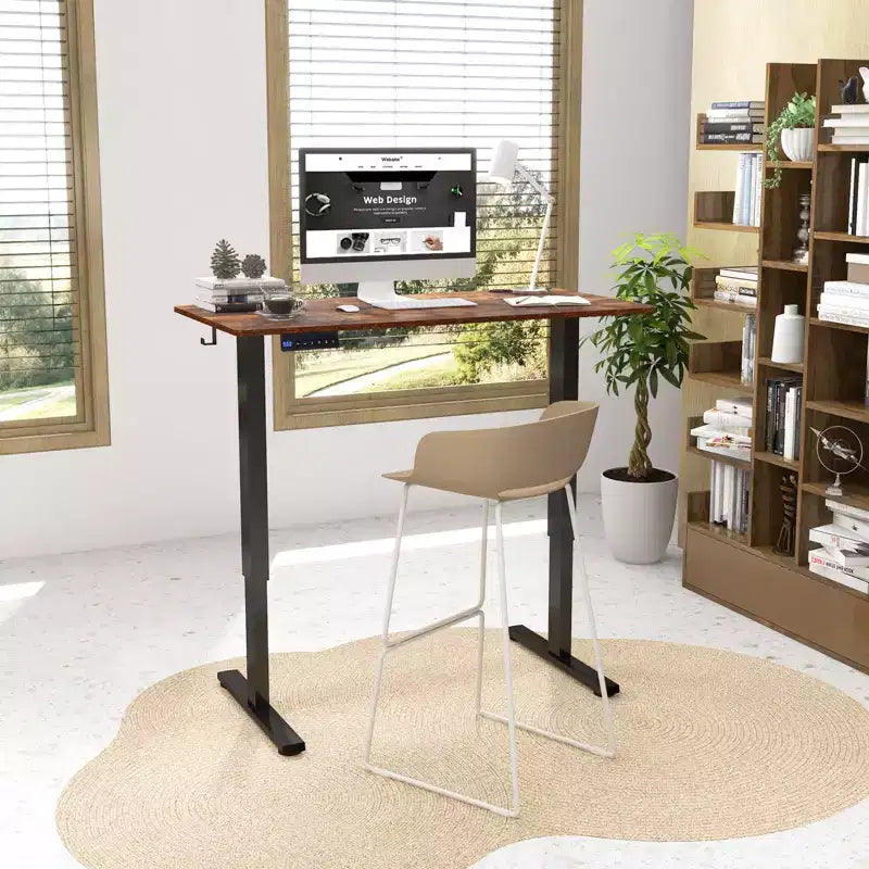Costway Bureau Debout Électrique 122 x 61 cm, Réglable en Hauteur avec 3 Niveaux de Mémoire et 2 Trous de Gestion de Câbles Blanc Naturel/Brun Rustique/Naturel
