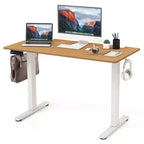 Costway Bureau Debout Électrique 122 x 61 cm, Réglable en Hauteur avec 3 Niveaux de Mémoire et 2 Trous de Gestion de Câbles Blanc Naturel/Brun Rustique/Naturel