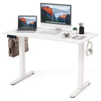 Costway Bureau Debout Électrique 122 x 61 cm, Réglable en Hauteur avec 3 Niveaux de Mémoire et 2 Trous de Gestion de Câbles Blanc Naturel/Brun Rustique/Naturel