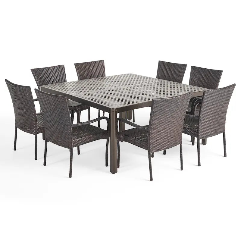 Ensemble de salle à manger d'extérieur 9 pièces Bullpond en aluminium/osier marron par Christopher Knight Home
