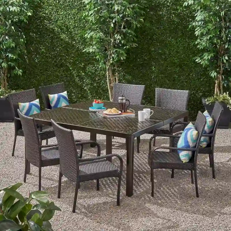 Ensemble de salle à manger d'extérieur 9 pièces Bullpond en aluminium/osier marron par Christopher Knight Home