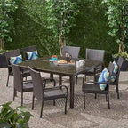 Ensemble de salle à manger d'extérieur 9 pièces Bullpond en aluminium/osier marron par Christopher Knight Home