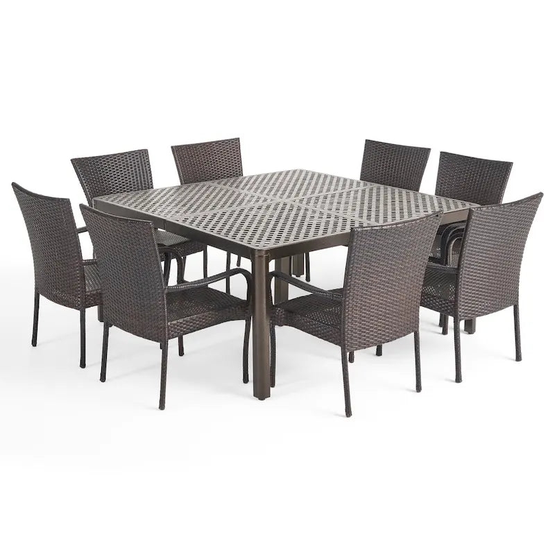 Ensemble de salle à manger d'extérieur 9 pièces Bullpond en aluminium/osier marron par Christopher Knight Home