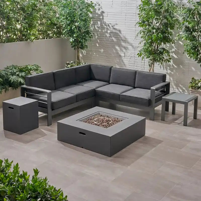 Ensemble de conversation d'extérieur en aluminium Cape Coral avec foyer par Christopher Knight Home