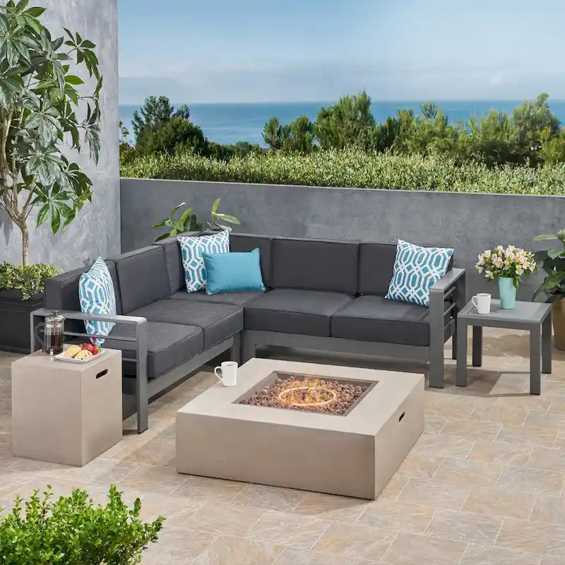 Ensemble de conversation d'extérieur en aluminium Cape Coral avec foyer par Christopher Knight Home