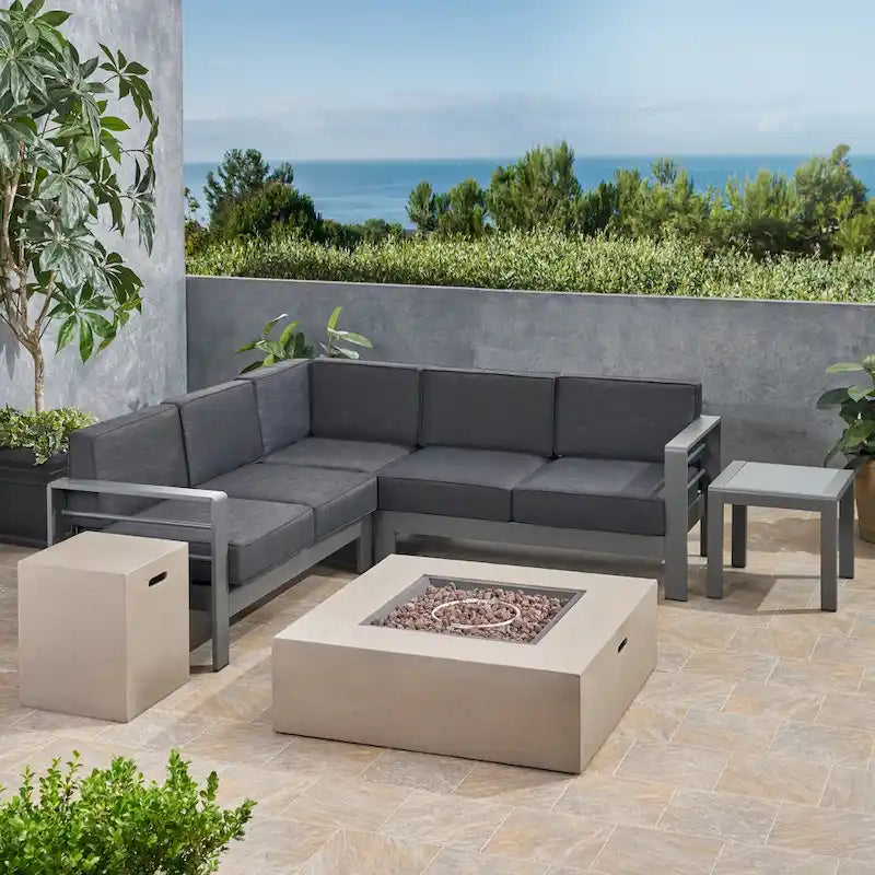 Ensemble de conversation d'extérieur en aluminium Cape Coral avec foyer par Christopher Knight Home