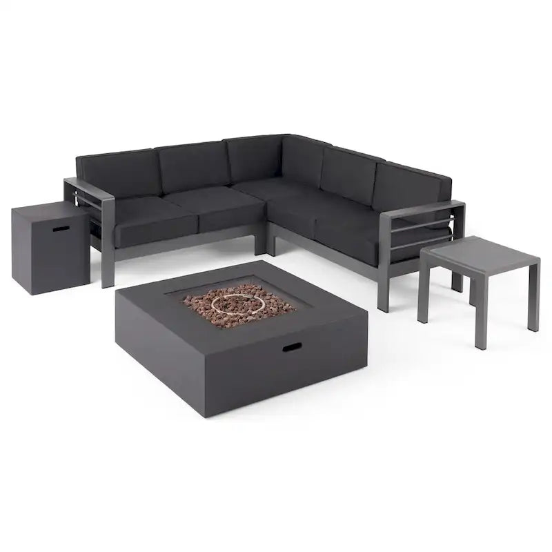 Ensemble de conversation d'extérieur en aluminium Cape Coral avec foyer par Christopher Knight Home