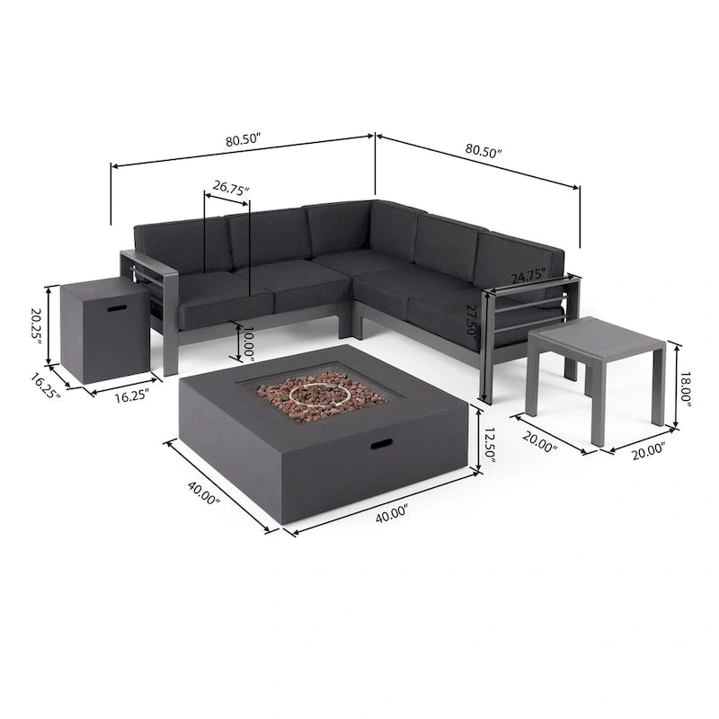 Ensemble de conversation d'extérieur en aluminium Cape Coral avec foyer par Christopher Knight Home