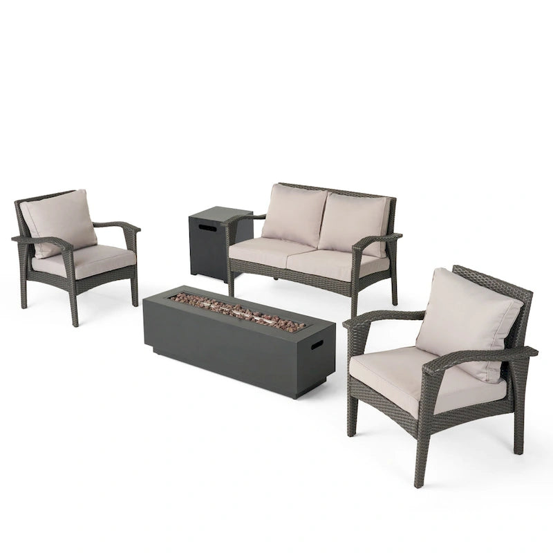 Ensemble conversationnel extérieur en osier 5 pièces avec brasero Kahala par Christopher Knight Home