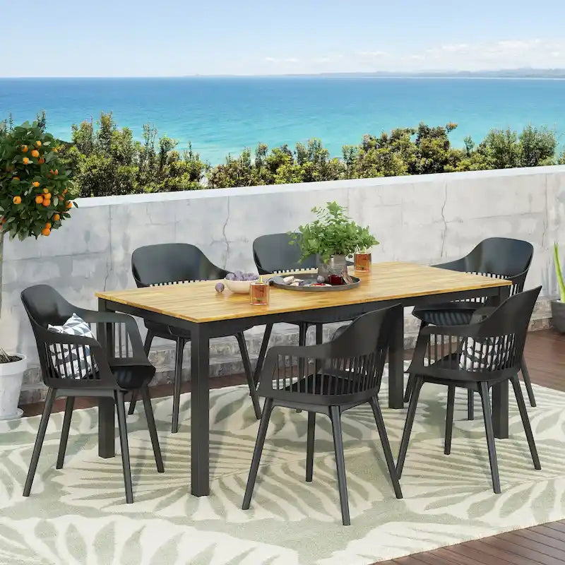 Ensemble de salle à manger d'extérieur 7 pièces en bois et résine Lorena par Christopher Knight Home