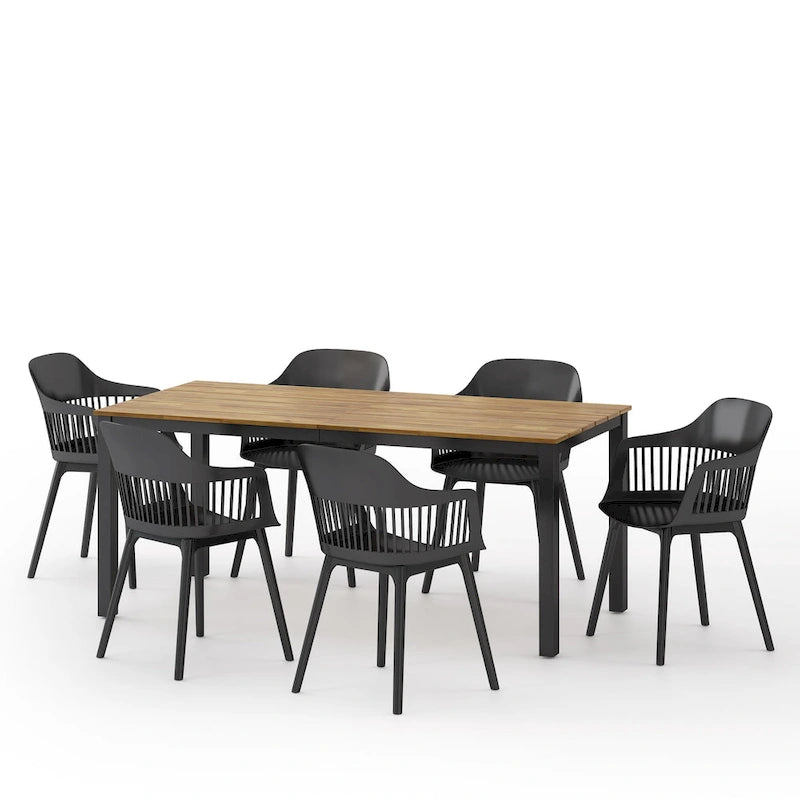 Ensemble de salle à manger d'extérieur 7 pièces en bois et résine Lorena par Christopher Knight Home