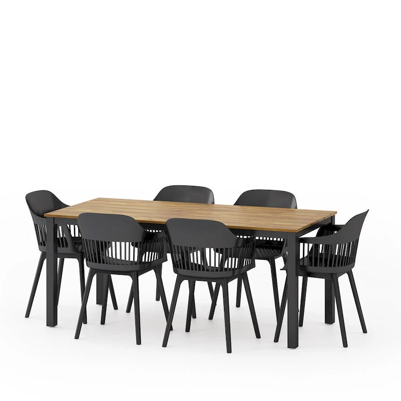 Ensemble de salle à manger d'extérieur 7 pièces en bois et résine Lorena par Christopher Knight Home
