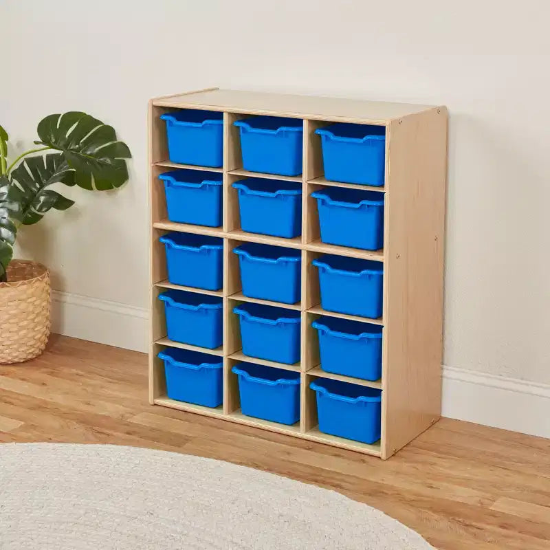 Meuble de rangement ECR4Kids Streamline à 15 casiers avec 15 bacs à façade incurvée, 5x3, mobilier pour enfants