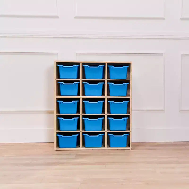 Meuble de rangement ECR4Kids Streamline à 15 casiers avec 15 bacs à façade incurvée, 5x3, mobilier pour enfants