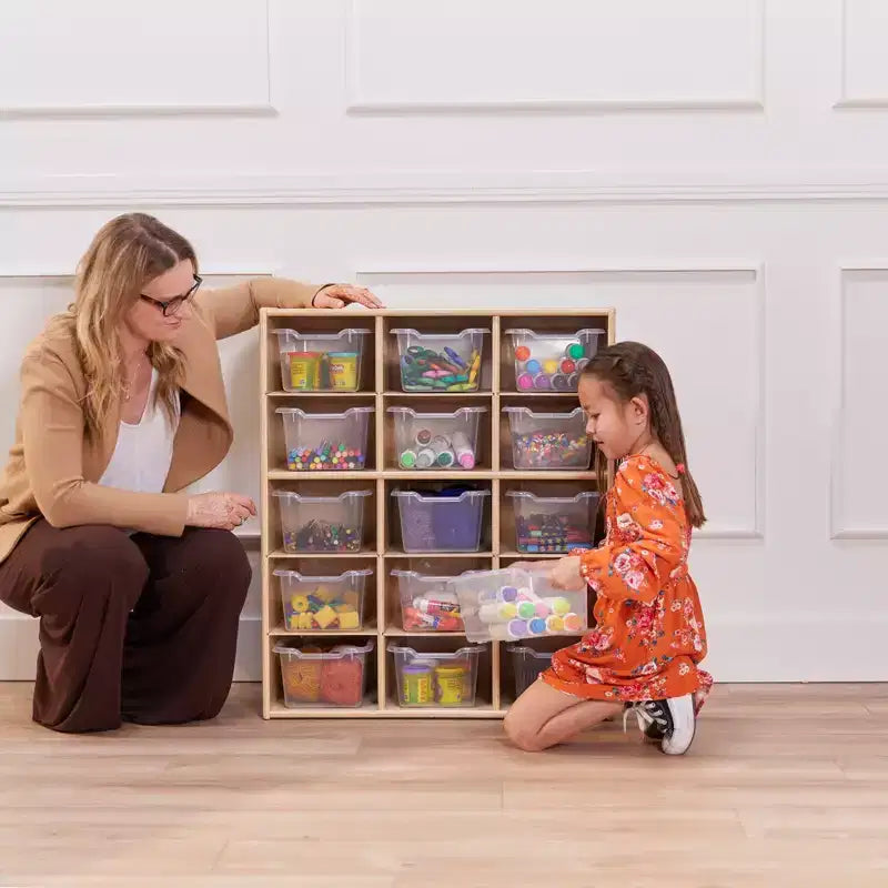 Meuble de rangement ECR4Kids Streamline à 15 casiers avec 15 bacs à façade incurvée, 5x3, mobilier pour enfants