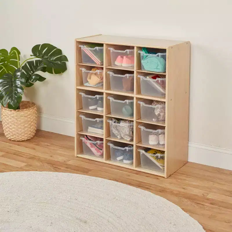 Meuble de rangement ECR4Kids Streamline à 15 casiers avec 15 bacs à façade incurvée, 5x3, mobilier pour enfants