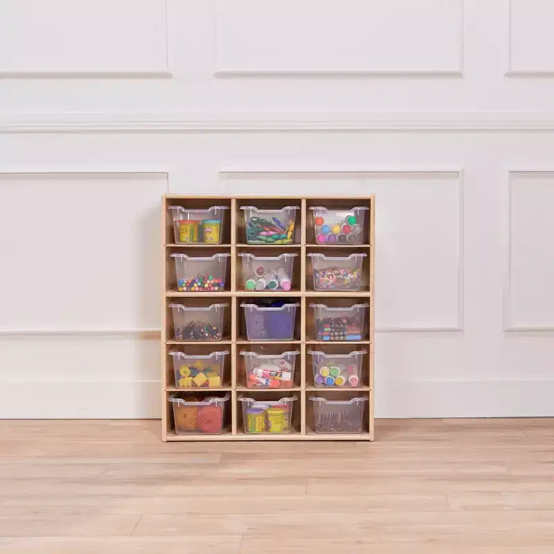 Meuble de rangement ECR4Kids Streamline à 15 casiers avec 15 bacs à façade incurvée, 5x3, mobilier pour enfants