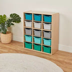Meuble de rangement ECR4Kids Streamline à 15 casiers avec 15 bacs à façade incurvée, 5x3, mobilier pour enfants
