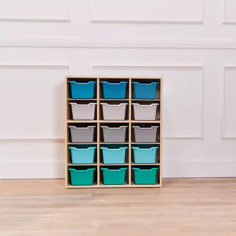 Meuble de rangement ECR4Kids Streamline à 15 casiers avec 15 bacs à façade incurvée, 5x3, mobilier pour enfants