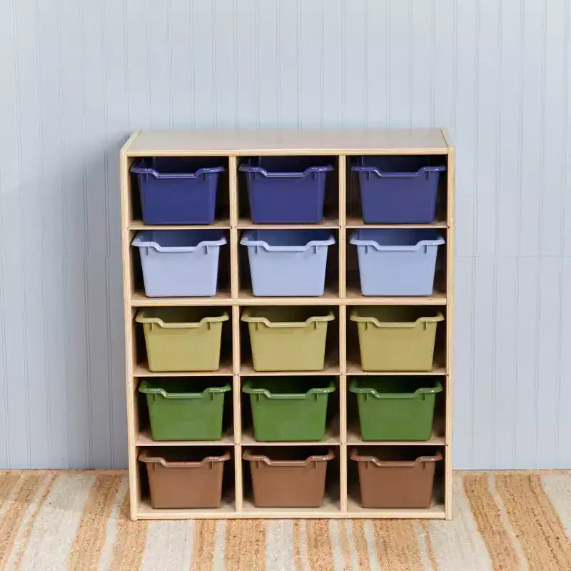 Meuble de rangement ECR4Kids Streamline à 15 casiers avec 15 bacs à façade incurvée, 5x3, mobilier pour enfants
