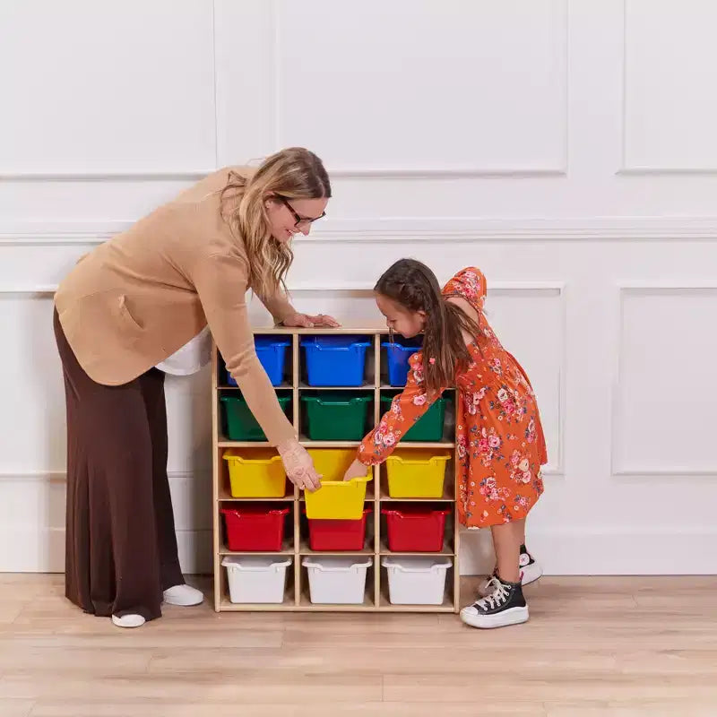 Meuble de rangement ECR4Kids Streamline à 15 casiers avec 15 bacs à façade incurvée, 5x3, mobilier pour enfants