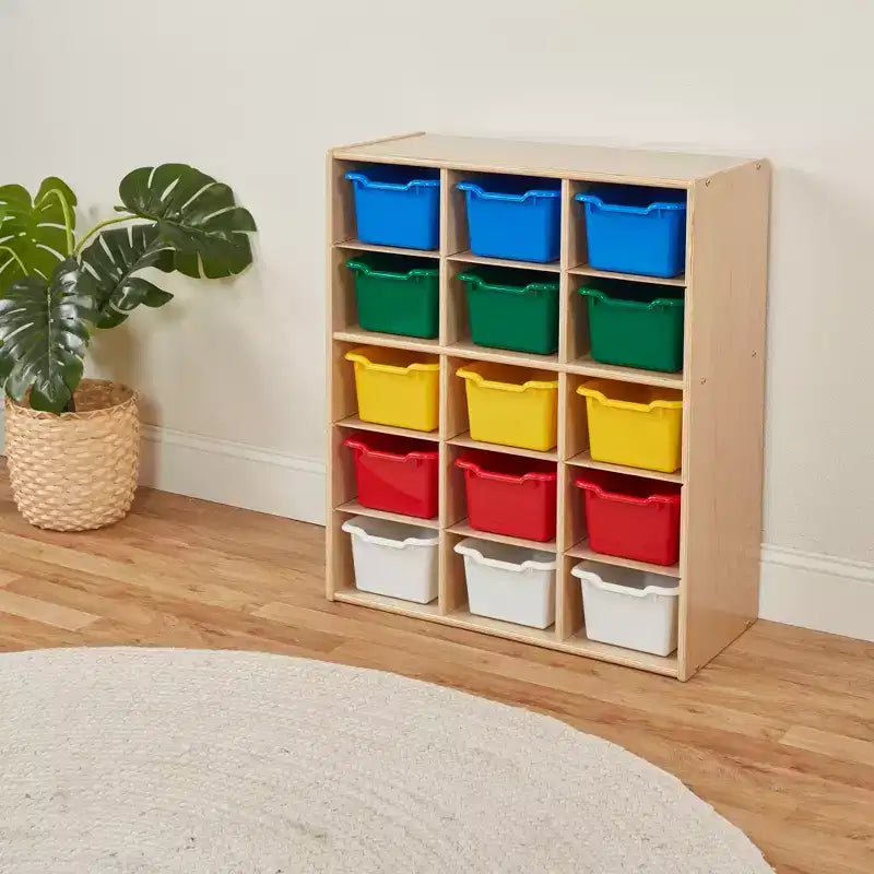 Meuble de rangement ECR4Kids Streamline à 15 casiers avec 15 bacs à façade incurvée, 5x3, mobilier pour enfants