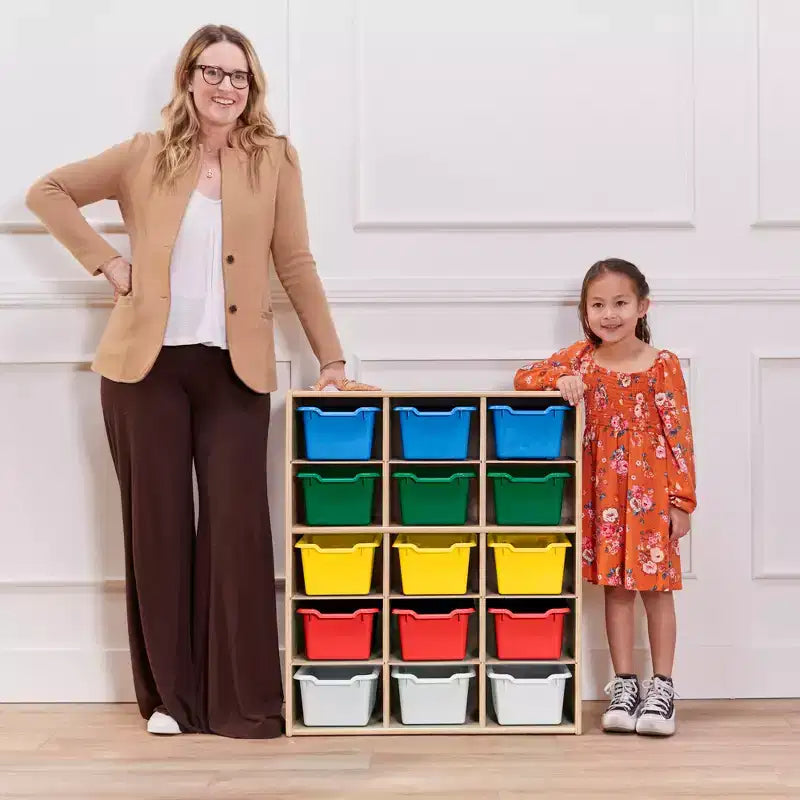 Meuble de rangement ECR4Kids Streamline à 15 casiers avec 15 bacs à façade incurvée, 5x3, mobilier pour enfants