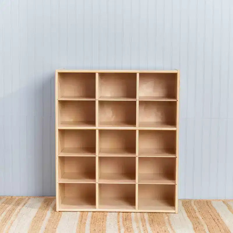 Meuble de rangement ECR4Kids Streamline à 15 casiers avec 15 bacs à façade incurvée, 5x3, mobilier pour enfants