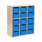 Meuble de rangement ECR4Kids Streamline à 15 casiers avec 15 bacs à façade incurvée, 5x3, mobilier pour enfants