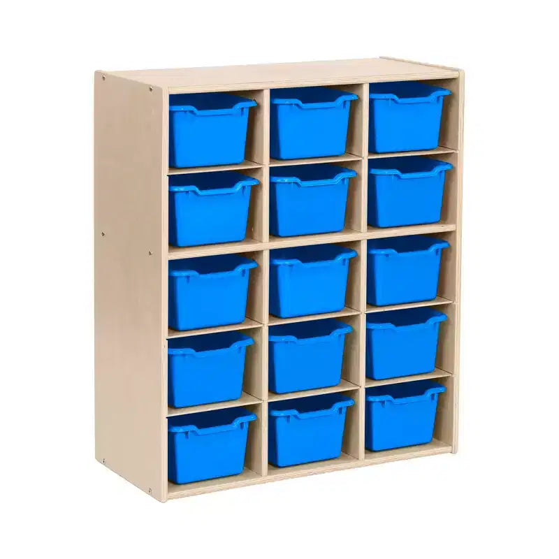 Meuble de rangement ECR4Kids Streamline à 15 casiers avec 15 bacs à façade incurvée, 5x3, mobilier pour enfants