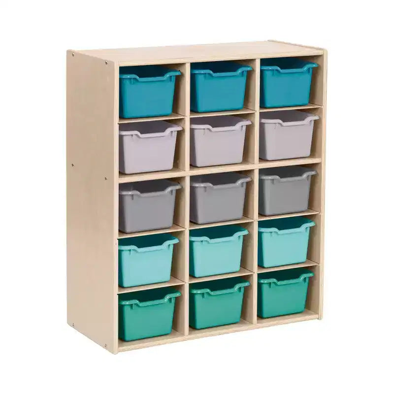 Meuble de rangement ECR4Kids Streamline à 15 casiers avec 15 bacs à façade incurvée, 5x3, mobilier pour enfants