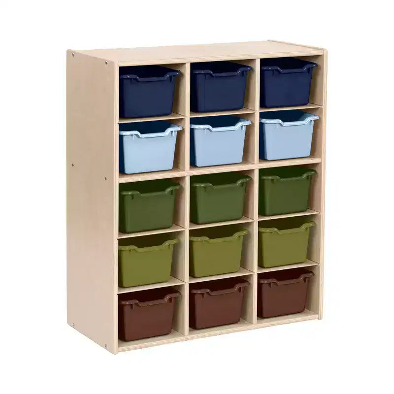 Meuble de rangement ECR4Kids Streamline à 15 casiers avec 15 bacs à façade incurvée, 5x3, mobilier pour enfants