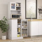 HOMCOM Buffet de cuisine de 169 cm avec support pour micro-ondes, Meuble de rangement de cuisine autonome avec vitrine et étagères réglables, Blanc