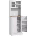 HOMCOM Buffet de cuisine de 169 cm avec support pour micro-ondes, Meuble de rangement de cuisine autonome avec vitrine et étagères réglables, Blanc
