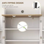 HOMCOM Buffet de cuisine de 169 cm avec support pour micro-ondes, Meuble de rangement de cuisine autonome avec vitrine et étagères réglables, Blanc