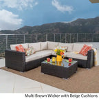 Ensemble de mobilier d'extérieur de sectionnel 6 pièces en osier avec coussins Santa Rosa par Christopher Knight Home