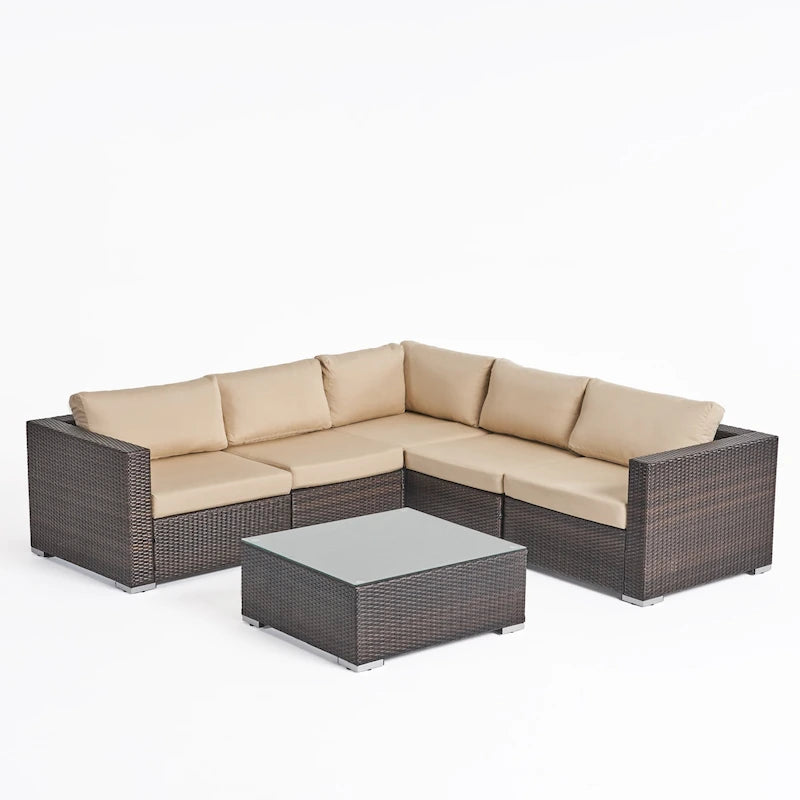 Ensemble de mobilier d'extérieur de sectionnel 6 pièces en osier avec coussins Santa Rosa par Christopher Knight Home