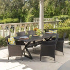 Ensemble de salle à manger rectangulaire 7 pièces Dion Outdoor en osier et aluminium avec coussins de Christopher Knight Home