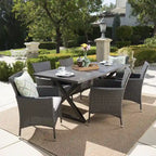 Ensemble de salle à manger rectangulaire 7 pièces Dion Outdoor en osier et aluminium avec coussins de Christopher Knight Home