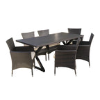 Ensemble de salle à manger rectangulaire 7 pièces Dion Outdoor en osier et aluminium avec coussins de Christopher Knight Home