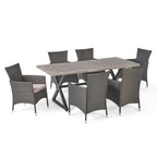 Ensemble de salle à manger rectangulaire 7 pièces Dion Outdoor en osier et aluminium avec coussins de Christopher Knight Home