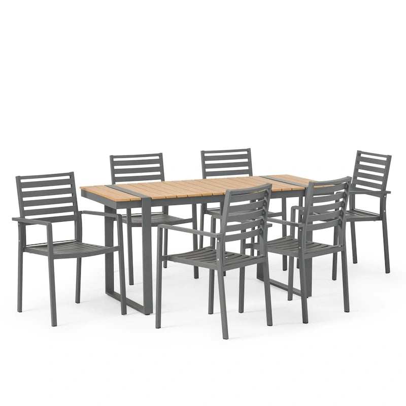 Cibola - Ensemble de salle à manger d'extérieur en aluminium 7 pièces par Christopher Knight Home