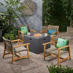 Ensemble de 5 fauteuils de club et d'un foyer d'extérieur en bois et osier Augusta par Christopher Knight Home